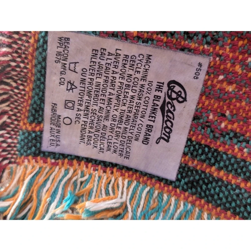 Vintage Amoco Gas Station Tapestry Fringe Throw Blanket American Oil Co Woven